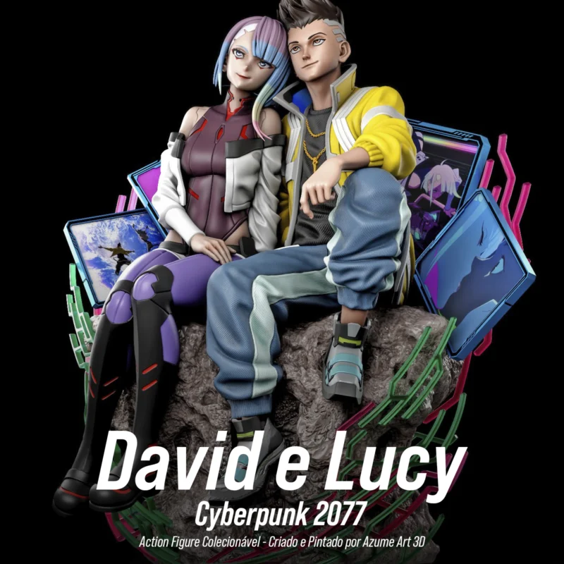 Figure David e Lucy – Cyberpunk 2077 | Resina 3D com Pintura Artesanal